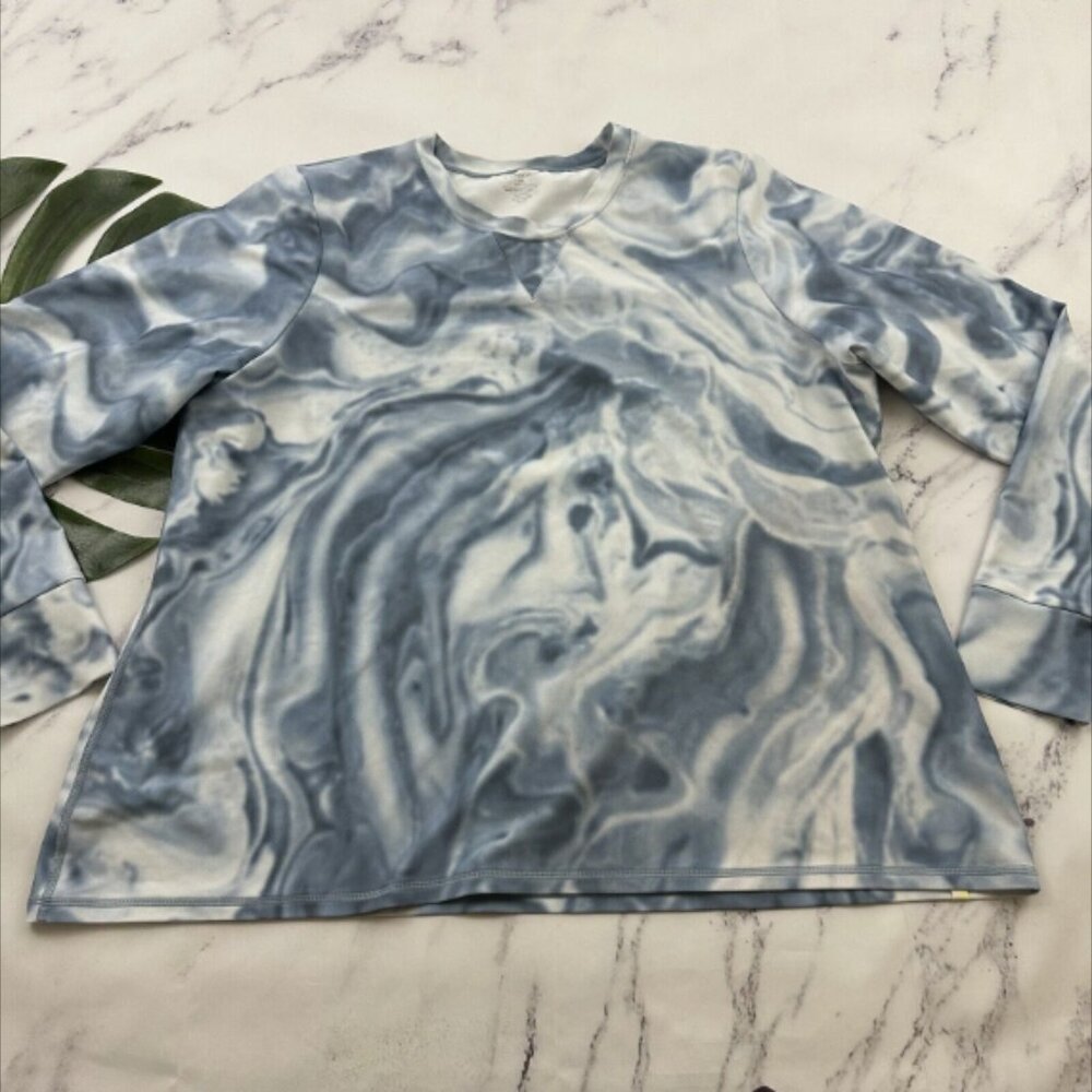Summersalt Womens Long Sleeve Pullover Top Size 1XL Blue White Marble Activewear